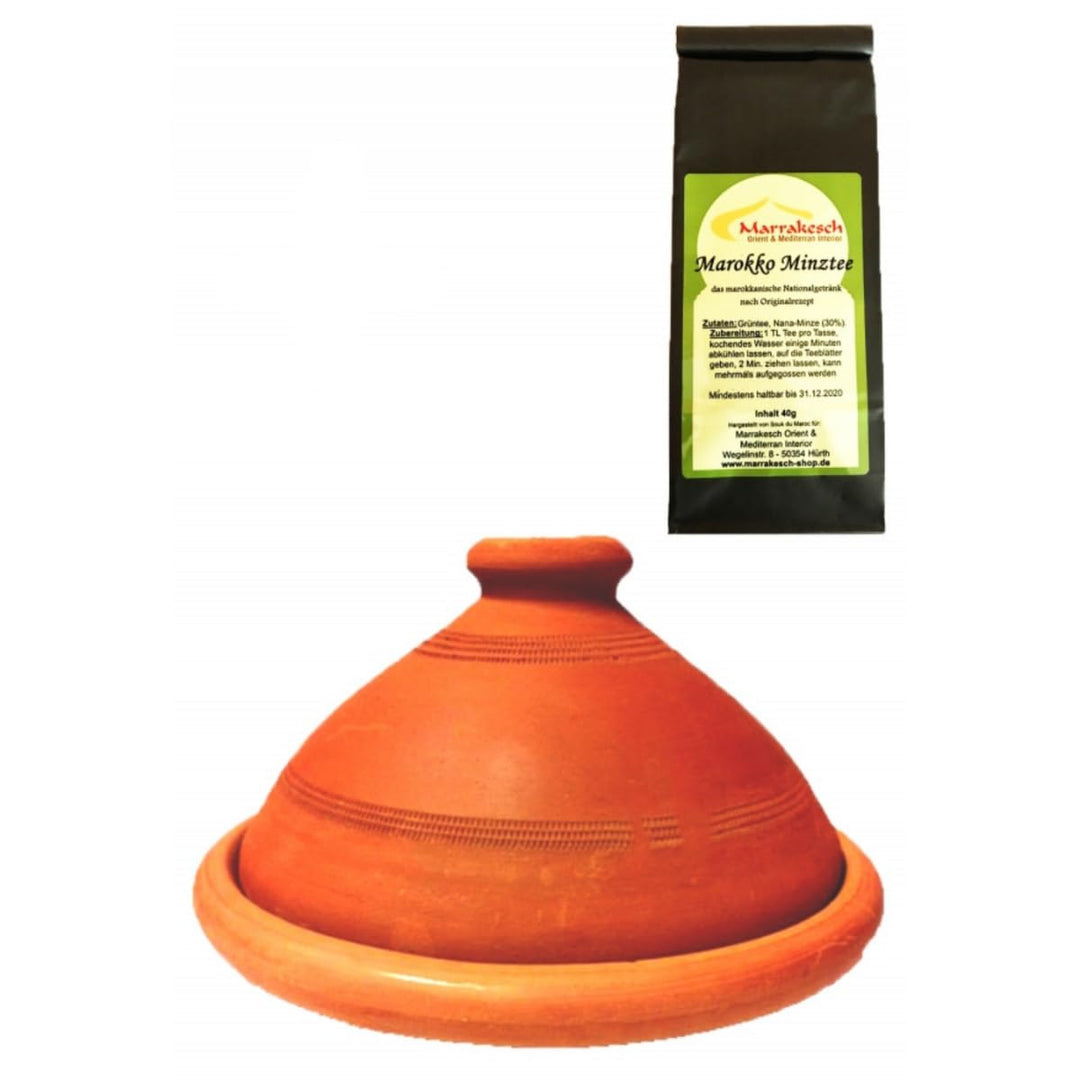 2er Set, ORIGINAL Tajine Tagine (Ø 30cm) + Marokko Minztee 40g