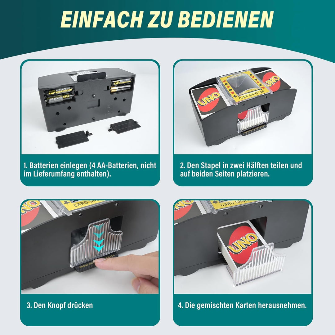 Kartenmischmaschine Elektrische für 1-2 Decks, Automatischer Spielkarten Mischmaschine für Familient
