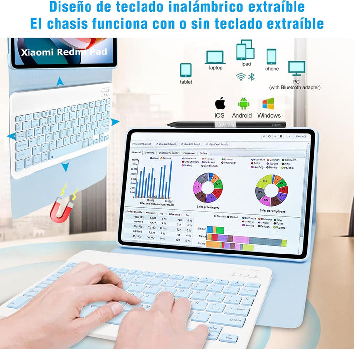 YUEJIDZ Spanische Tastaturhülle Ñ für Xiaomi Redmi Pad, PU Premium Smart Ledertasche mit QWERTZ-Desi