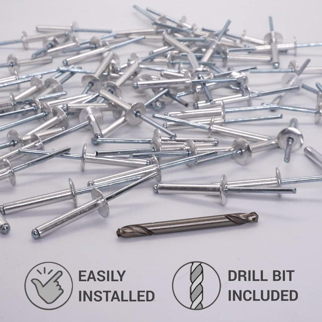 SKIR'CO (250 Stück) Grossflansch Aluminium Blindnieten 5,0 x 30 mm, Stahldorn, Bohrer inklusive 250