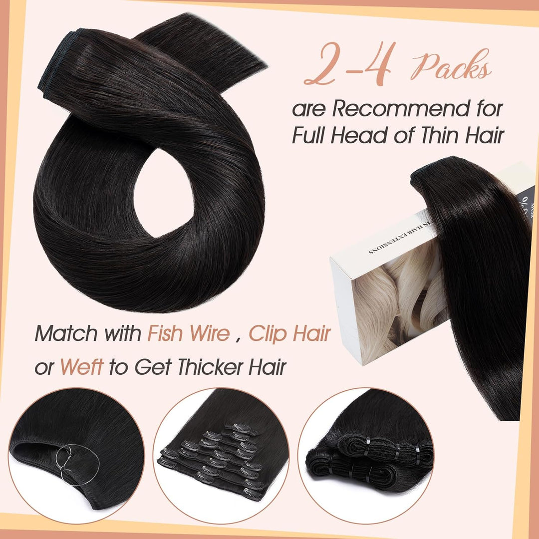 S-noilite Clip In Extensions Echthaar Dunkelbraun Real human hair 1 pieces 5 clips Haarverlängerunge