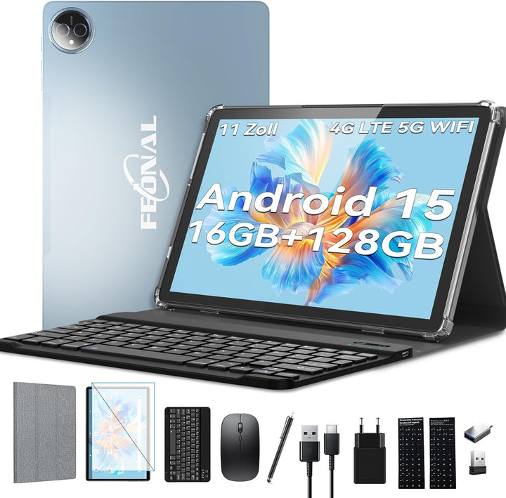 FEONAL 2025 Neueste Tablet 11 Zoll Android 15 Tablets Blau, Blau
