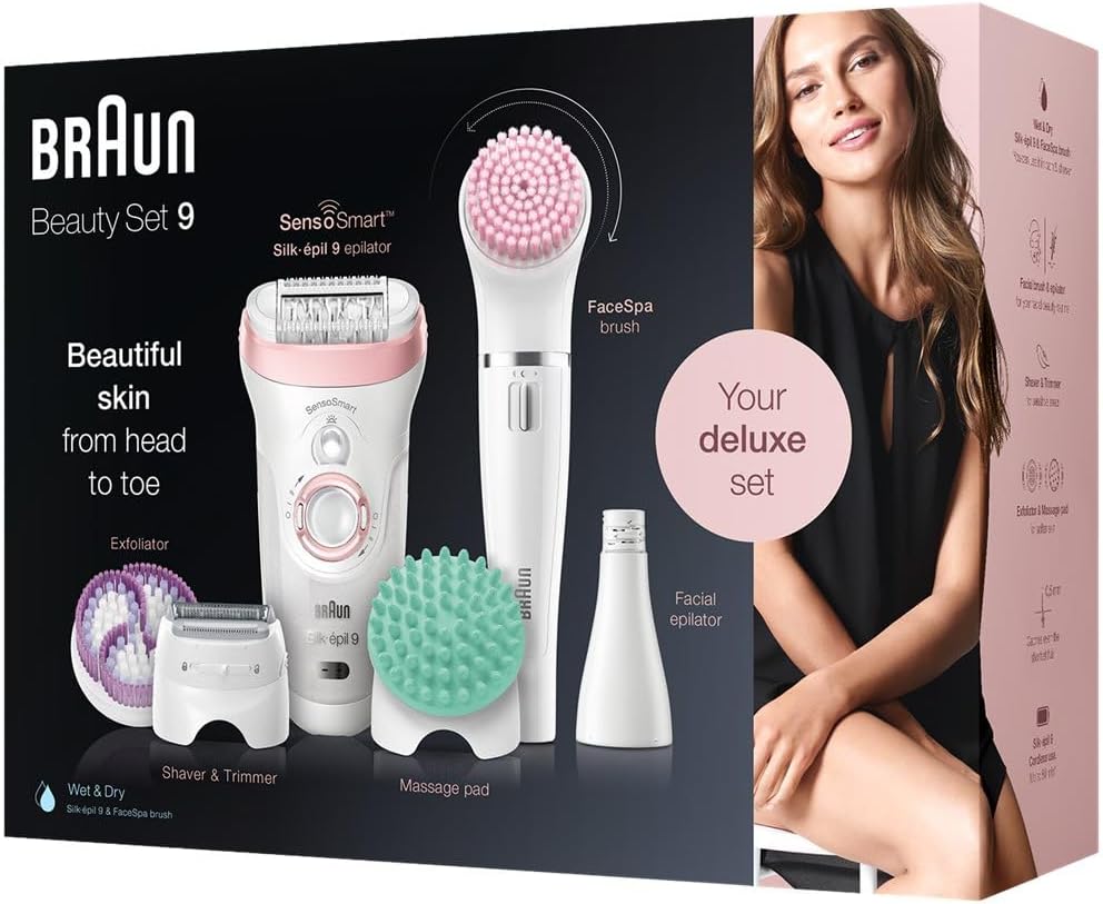 Braun Silk-épil Beauty-Set 9 Deluxe 7-in-1 Epilierer Damen / Haarentferner, Facespa Gesichtsepiliere