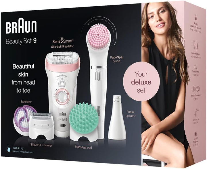 Braun Silk-épil Beauty-Set 9 Deluxe 7-in-1 Epilierer Damen / Haarentferner, Facespa Gesichtsepiliere