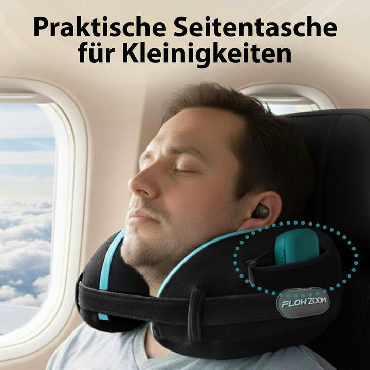 FLOWZOOM® Dream Nackenkissen Reise-Kissen für Flugzeug & Auto aus weichem Memoryfoam mit schmalem Rü