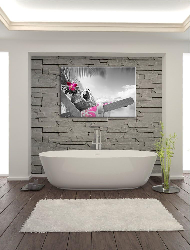 Ananas im Urlaub schwarz/weiss Format: 100x70 auf Leinwand, XXL riesige Bilder fertig gerahmt mit Ke