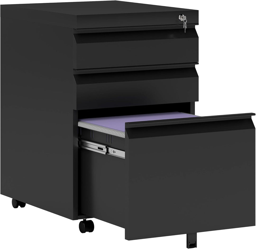Vinsetto Rollcontainer mit 3 Schubladen Aktenschrank Büroschrank mit Rädern Bürocontainer mit konkav