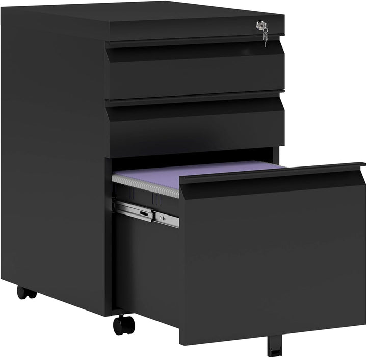 Vinsetto Rollcontainer mit 3 Schubladen Aktenschrank Büroschrank mit Rädern Bürocontainer mit konkav