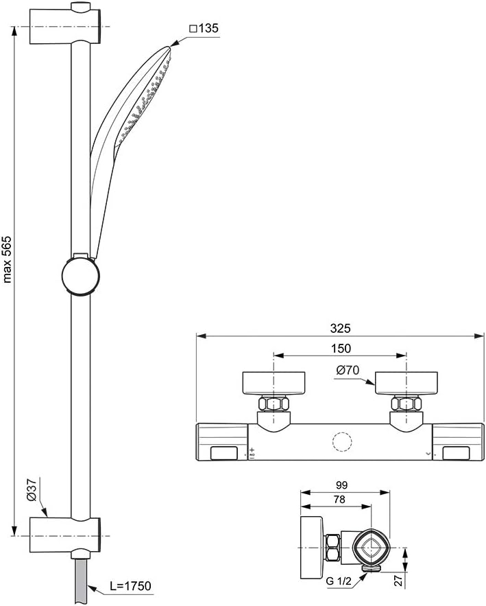 Ideal Standard A7237AA Mischbatterie für Dusche, Chrome, Ceratherm T100 Mixer Shower with kit Cerath