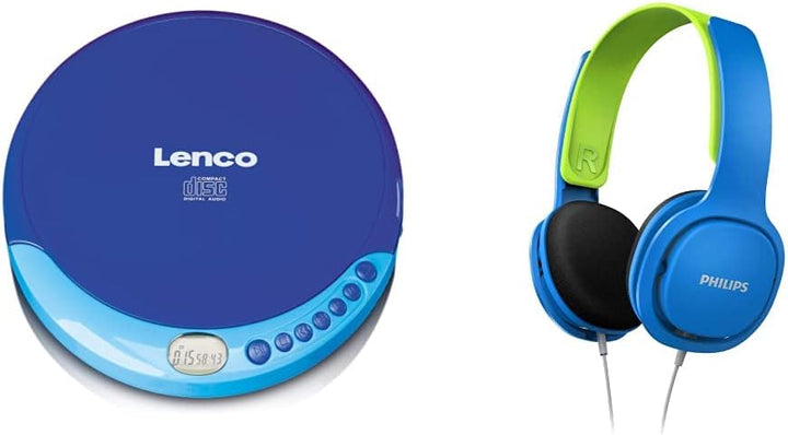 Lenco CD-011 Tragbarer CD-Player Walkman - Diskman - CD Walkman - Blau & Philips SHK2000BL/00 Over E