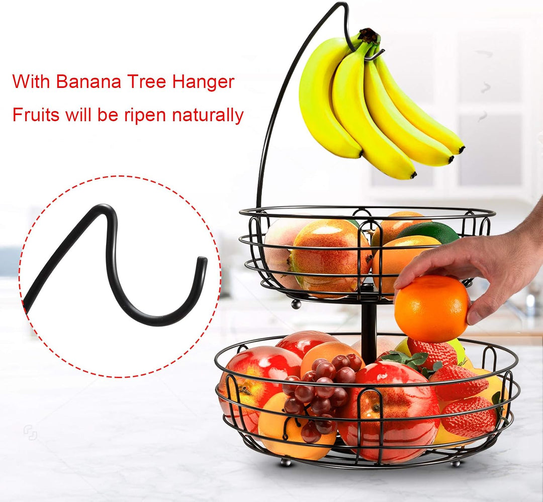 Huahong Tier-Obstkorb aus Metalldraht – mit Bananenhalter, moderne Obstschale, Gemüsekorb, stehender
