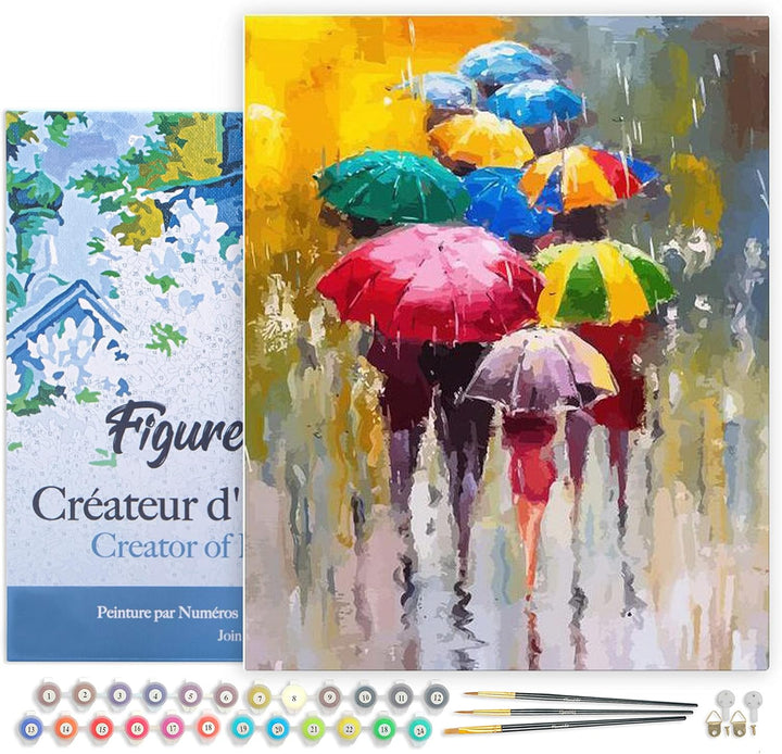 Figured'Art Malen Nach Zahlen Erwachsene Mit Rahmen Schirme im Regen - Paint by Numbers Basteln DIY