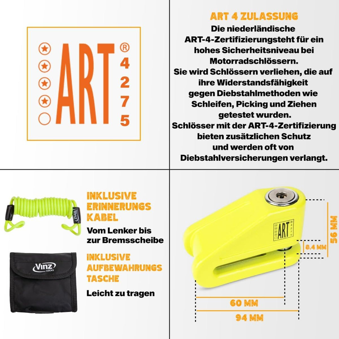 VINZ Baretti Bremsscheibenschloss ART4 | Schloss für Motorrad Roller Moped Scooter für Bremsscheiben