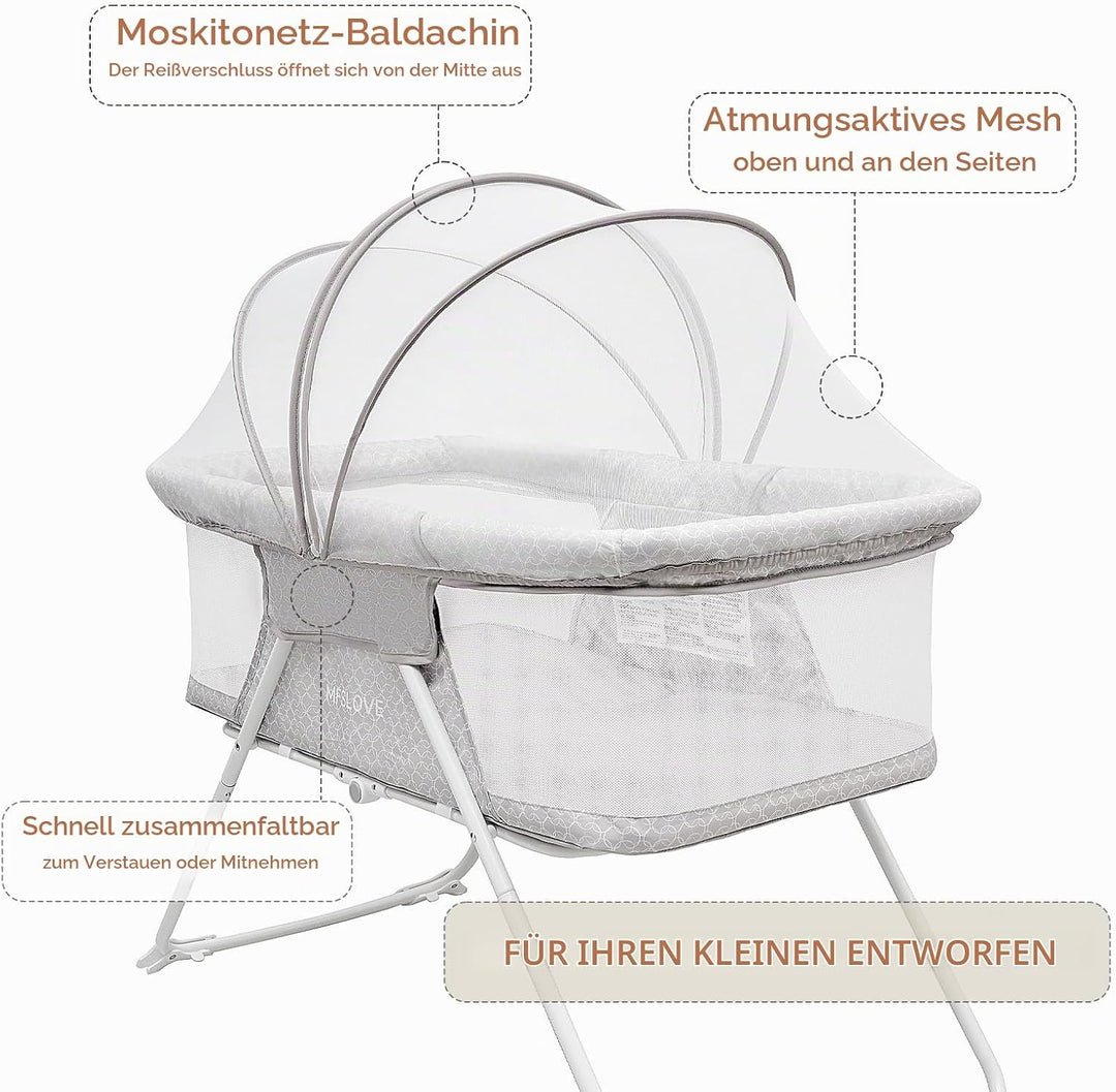 Tragbares Babybett mit Insektennetz, Reisebett, Babywiege, Faltbare Babywiege von Neugeborenen bis 6