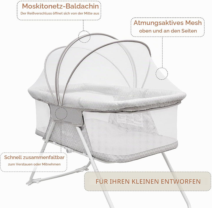 Tragbares Babybett mit Insektennetz, Reisebett, Babywiege, Faltbare Babywiege von Neugeborenen bis 6