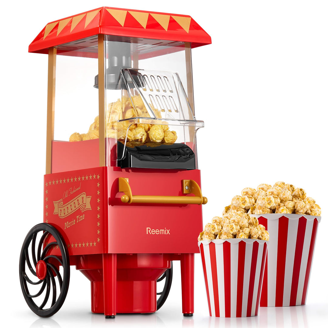 Popcornmaschine, Reemix Popcorn Maker für Zuhause, 2 Minuten schnelles,Fat Free,Oil-Free, leistungss