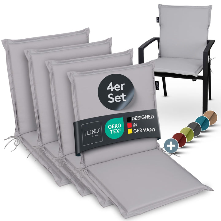LILENO HOME Gartenstuhl Auflagen [4er Set - Niedriglehner] in Grau - Bequeme Liegen als Sitzauflagen