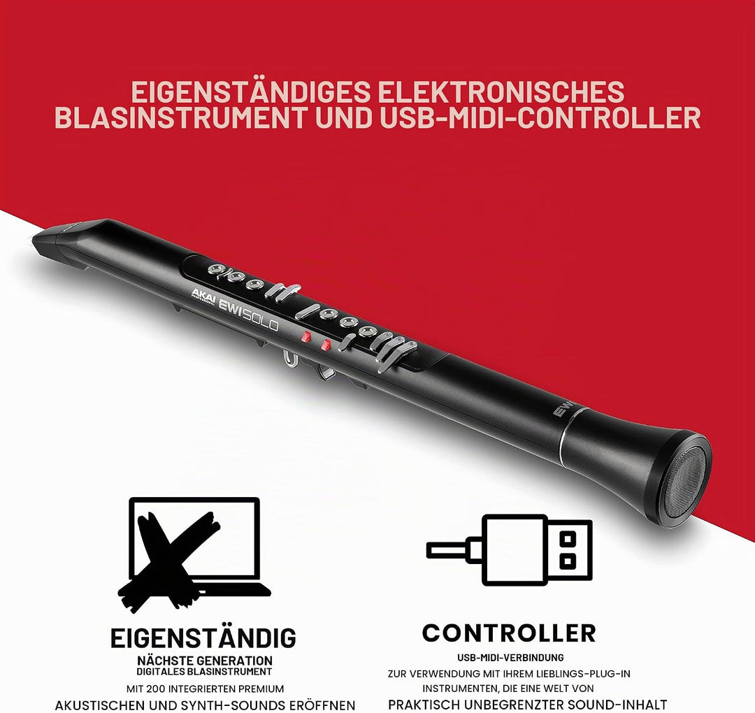 AKAI Professional EWI Solo - Elektronisches Blasinstrument mit eingebautem Lautsprecher, wiederaufla