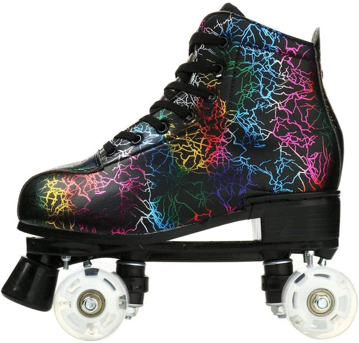 Unisex Roller Skates Double Raw Four Wheels Classic High-top PU Leather Lighting Roller Skates Shoes