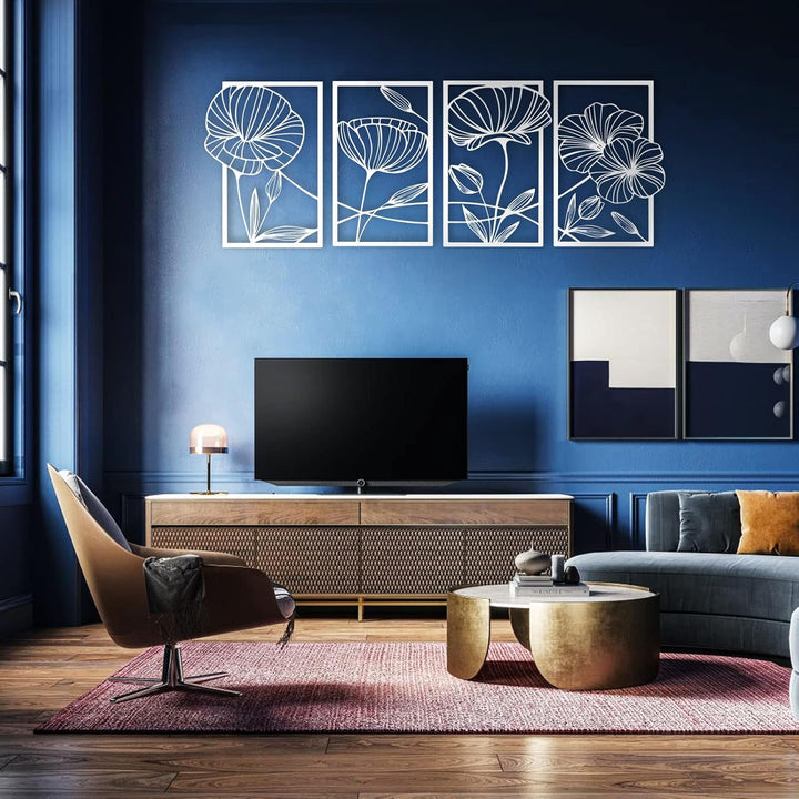 ESTART Dekor 4 Stück Metall Lotusblume Wanddekoration, Abstrakte Blumen Ästhetische Kunst, Minimalis