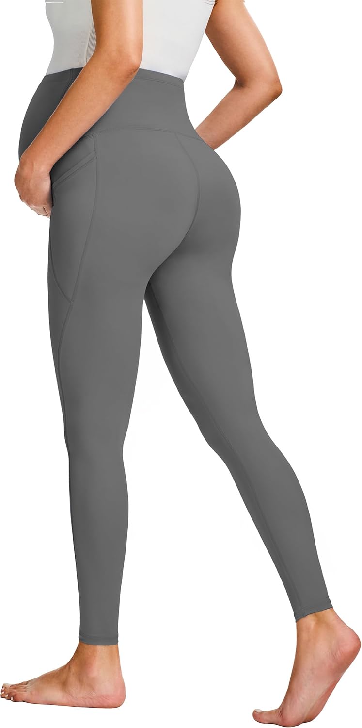 JOYSPELS Umstandsleggings über dem Bauch mit Taschen, Nicht durchsichtig, Workout-Schwangerschafts-L
