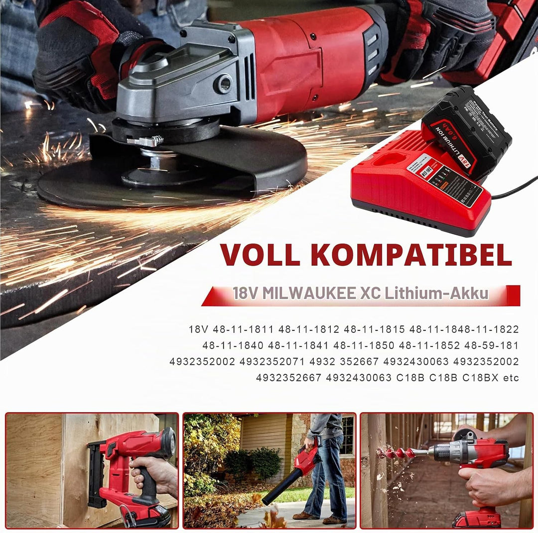 M12 &amp; M18 Ladegerät für Milwaukee M18 M12 akku, KEATFE Doppelte Ports Ersatz-Ladegerät für Milwaukee