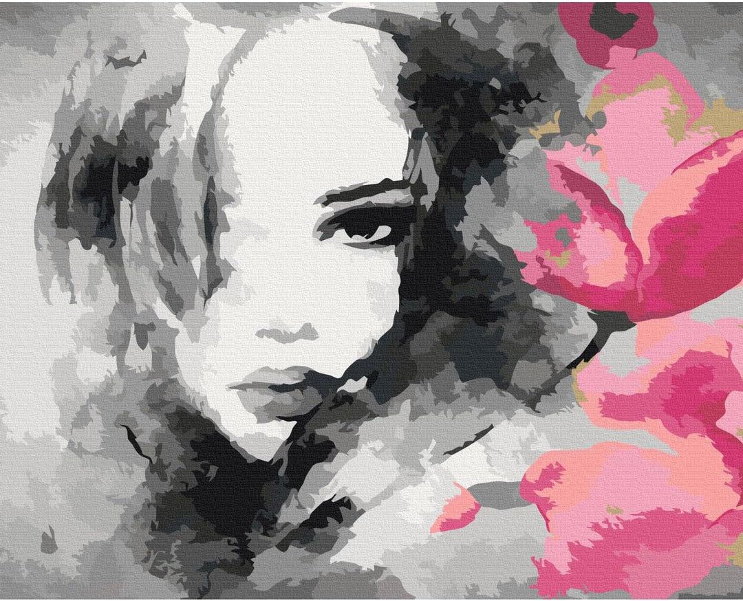 murando - Malen nach Zahlen Frau Blumen Porträt 60x40 cm Malset mit Holzrahmen auf Leinwand für Erwa