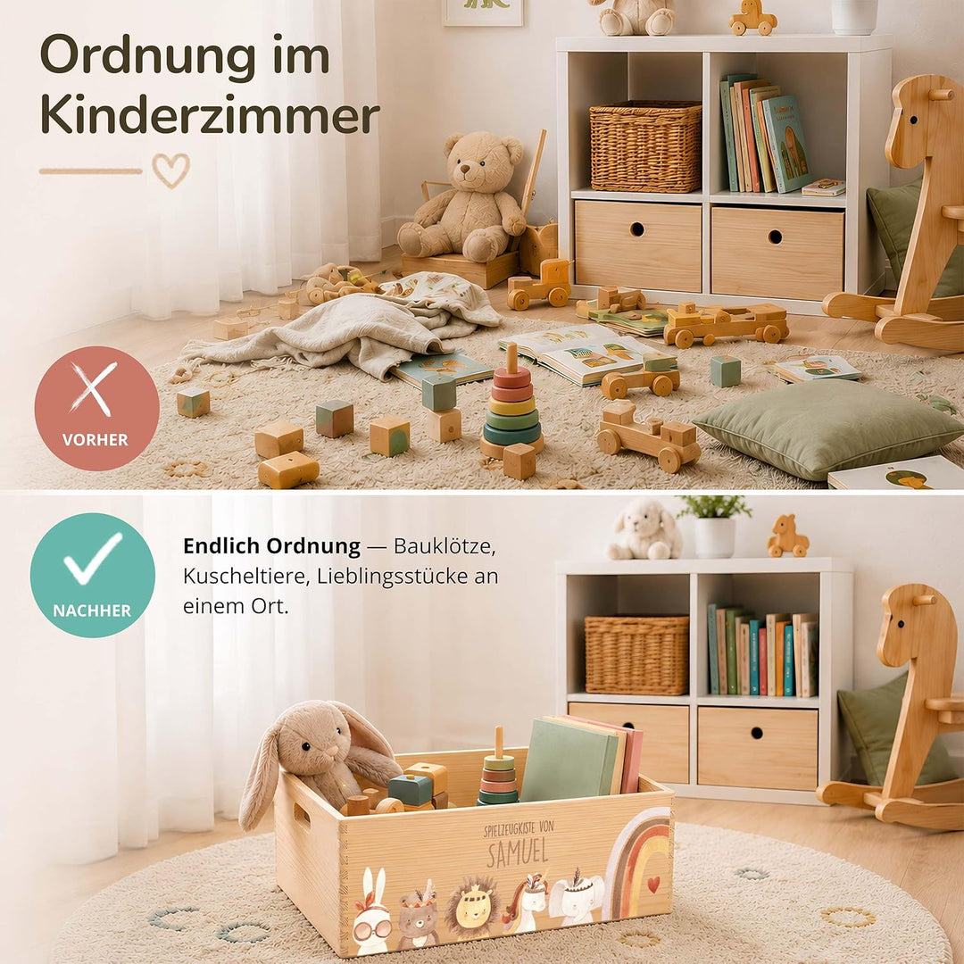 Kidsmood - Spielzeugkiste aus Holz mit Wunschnamen | Aufbewahrungsbox Kinder Spielzeug & Bücher | Pr