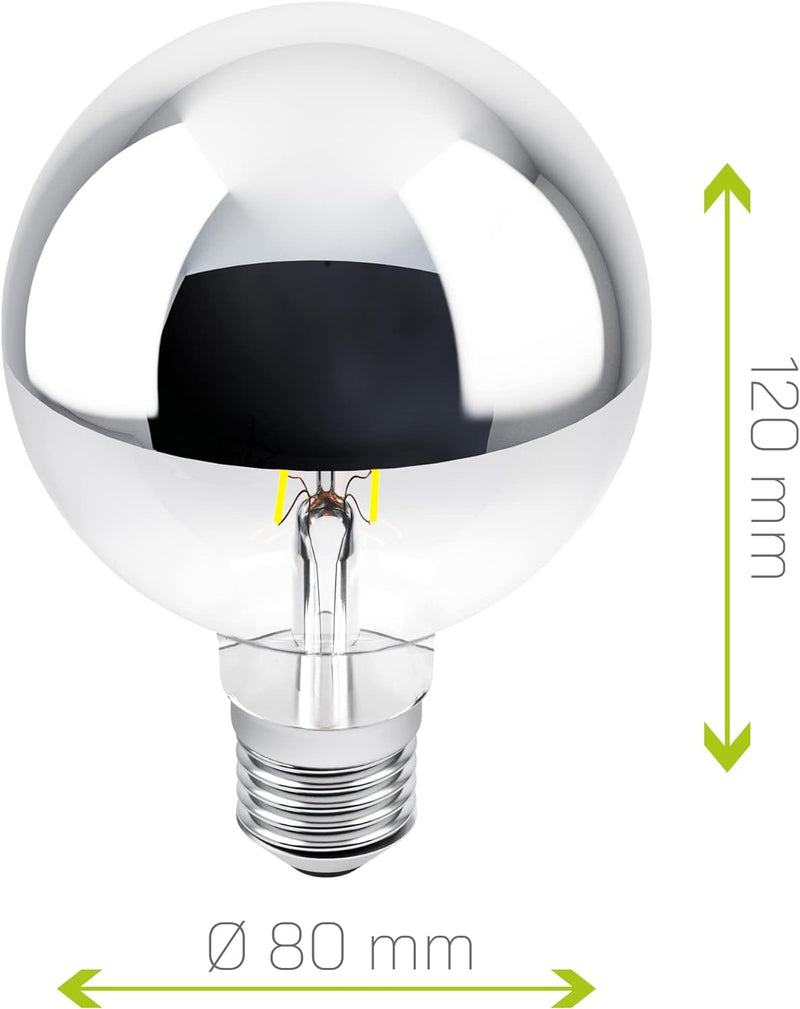 linovum LED Kopfspiegel Birne E27 mit 7W warmweiss - Globe Spiegelkopf Glühlampe mit verspiegeltem K