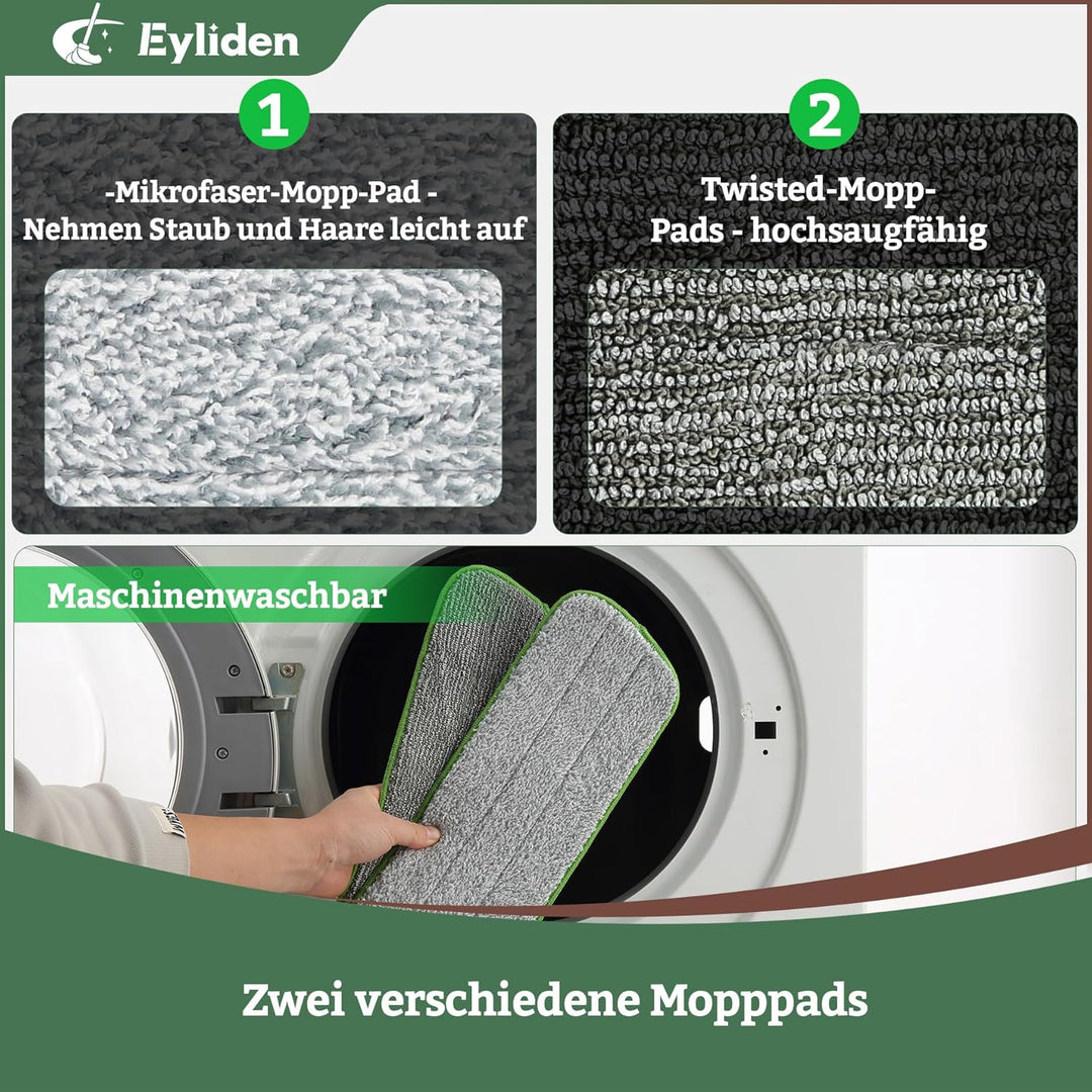 Eyliden Wischmopp Bodenwischer für alle Böden - 153CM Verstellbarer Flachmopp mit 4 waschbaren Bezüg