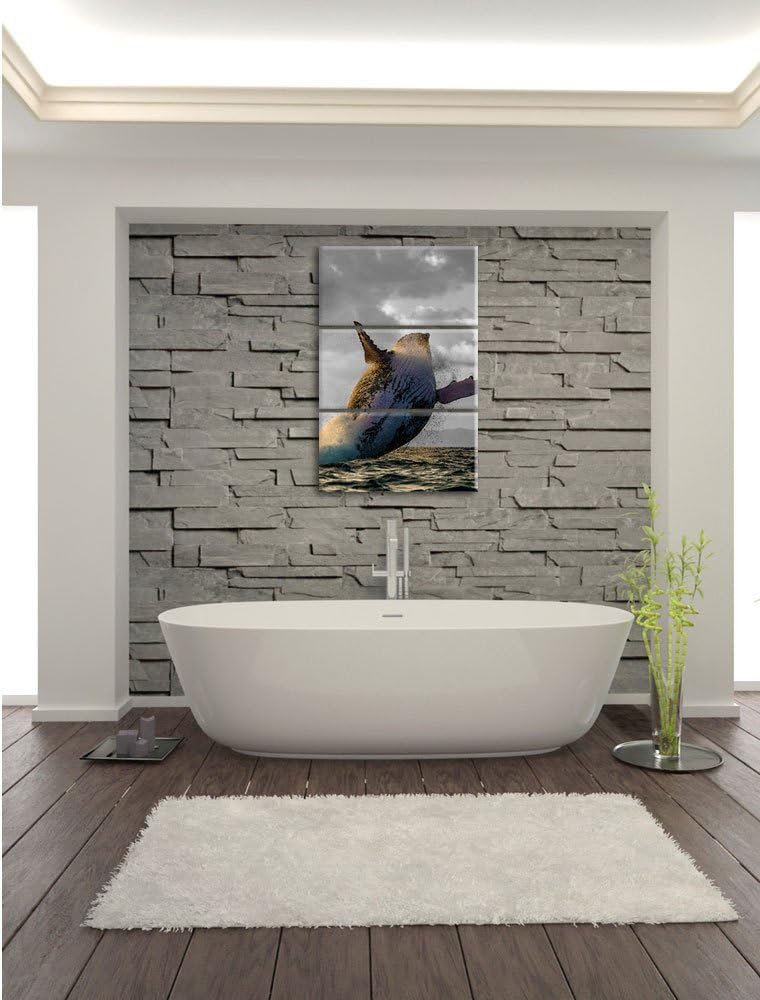 Pixxprint riesiger Buckelwal in Canada schwarz/weiss 3-Teiler Leinwandbild 120x80 Bild auf Leinwand