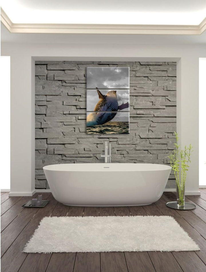 Pixxprint riesiger Buckelwal in Canada schwarz/weiss 3-Teiler Leinwandbild 120x80 Bild auf Leinwand