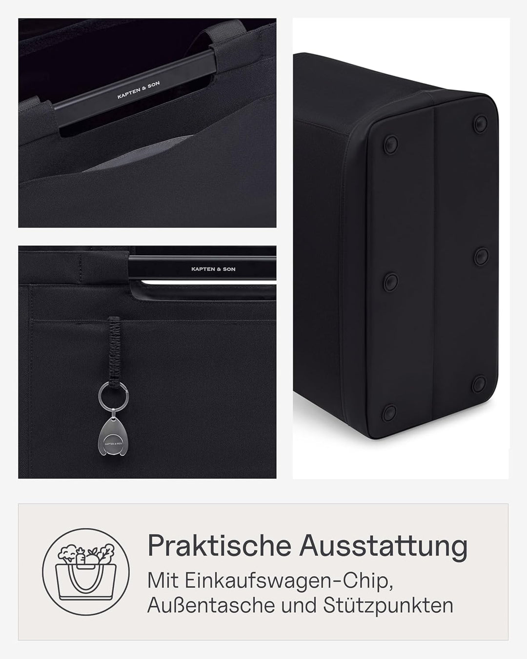 Kapten & Son Vaasa Einkaufskorb faltbar Schwarz 25 L | Korb Schwarz stabil | Inklusive Einkaufswagen