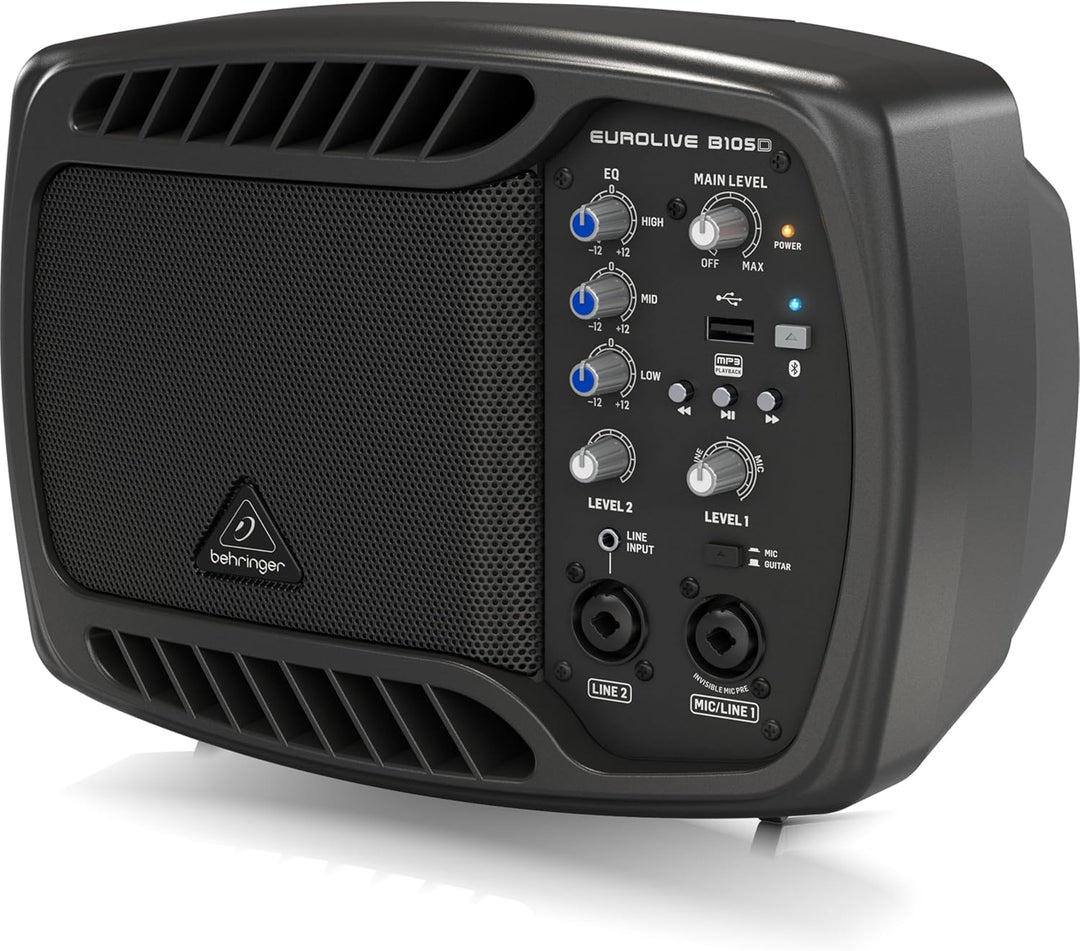 Behringer B105D Ultrakompakter 50-Watt-PA/Monitor-Lautsprecher mit MP3-Player und Bluetooth-Audio-St