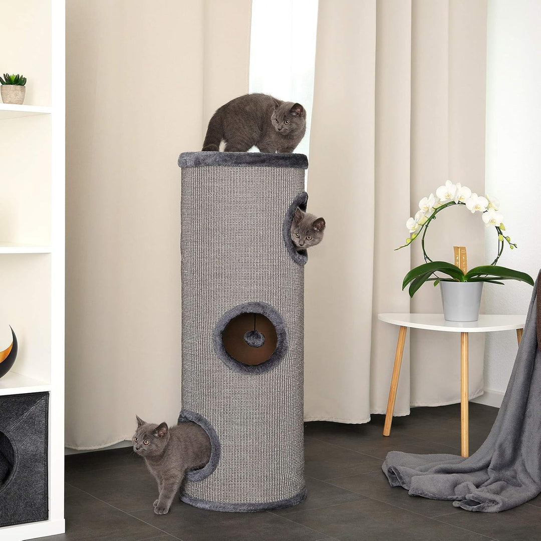 lionto Kratztonne aus Sisal mit Spielball &amp; Plüschrand, Höhe 100 cm, Stabiler Kratzbaum für kleine &amp;