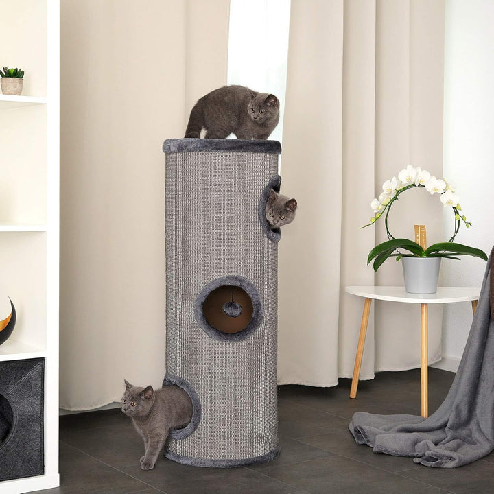 lionto Kratztonne aus Sisal mit Spielball &amp; Plüschrand, Höhe 100 cm, Stabiler Kratzbaum für kleine &amp;