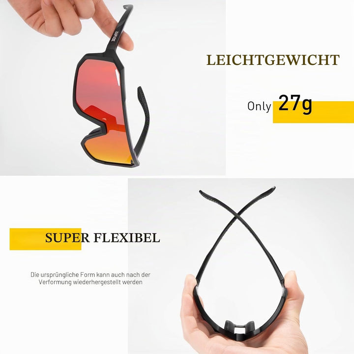 KAPVOE Fahrradbrille Polarisiert Herren Damen Sonnenbrille UV400 Schutz TR90 Rahmen Sportbrille Radf