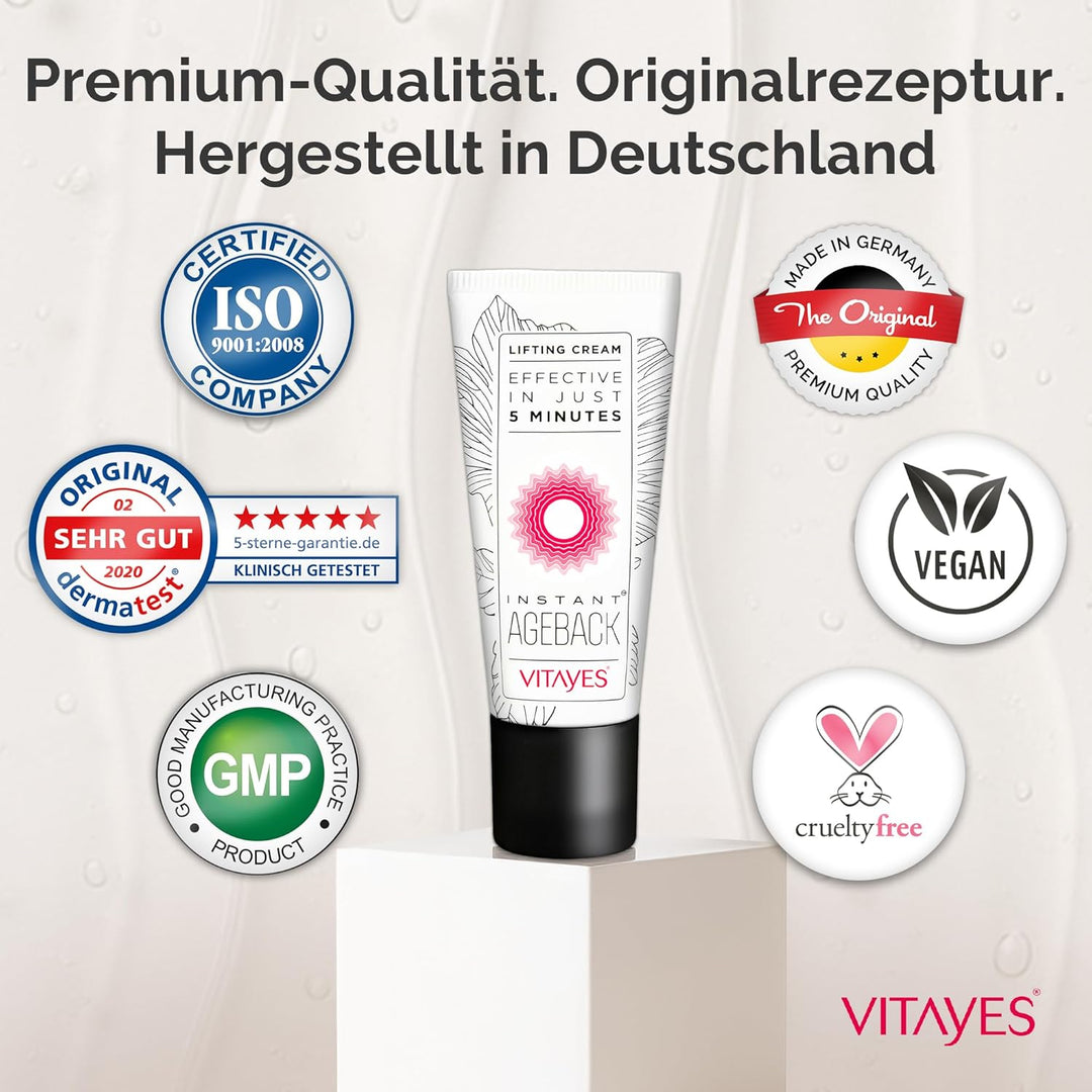 VITAYES Instant Ageback - Anti Aging Creme, Lifting Creme, Klinisch und dermatologisch getestet (15m