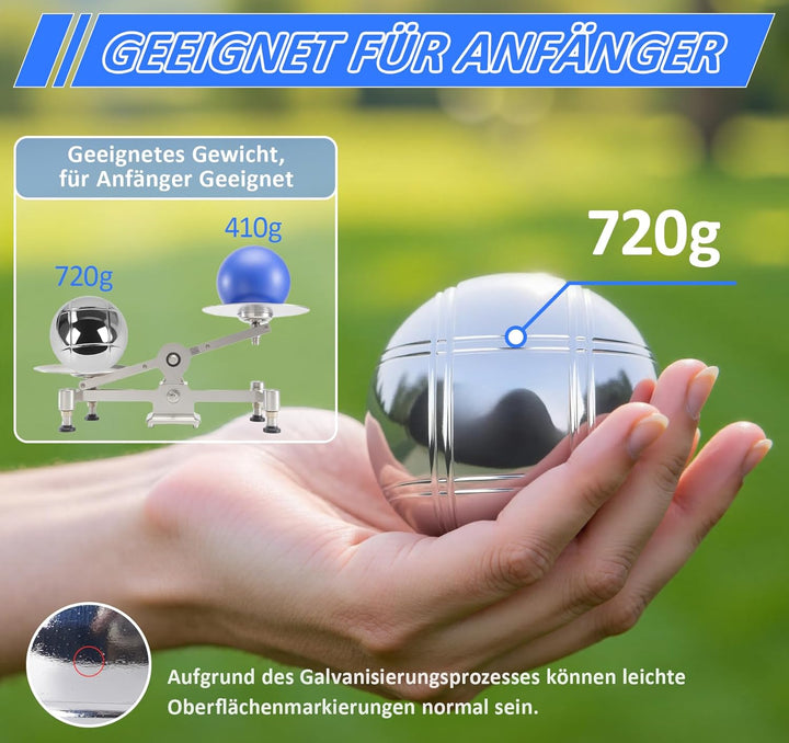 Boule Set mit Gravur/Ohne Gravur,Personalisierte Boule Set mit Tragetasche/Hartschalenkoffer, 6/8 Bo