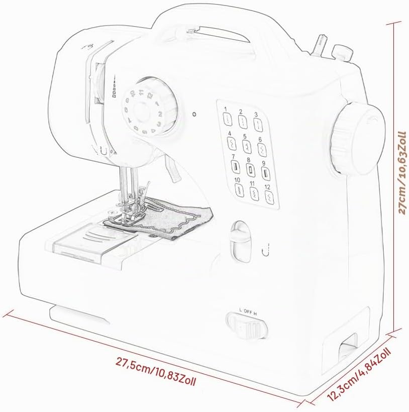 Nähmaschine, Mini elektrische tragbare Nähmaschine für Anfänger, 12-Stich Dual Speed mit Fuss Pedal