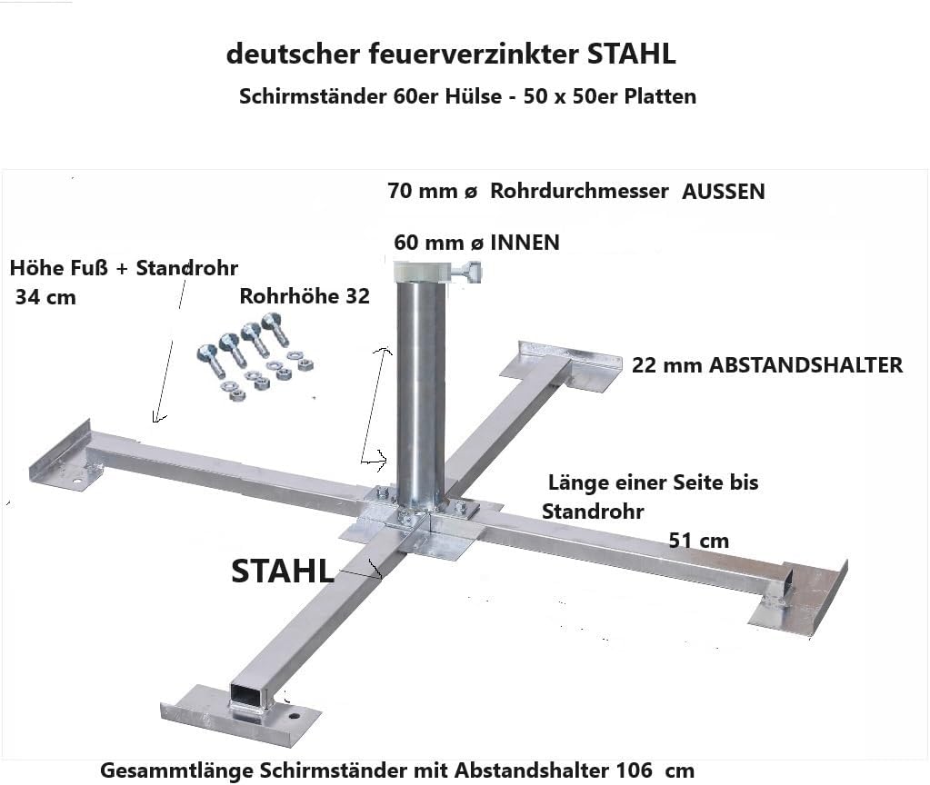 STABIELO Schirmständer - aus 4 mm Ø DEUTSCHEM Stahl - FÜR SCHIRMSTÖCKE BIS 60 mm Ø - zum Einlegen vo