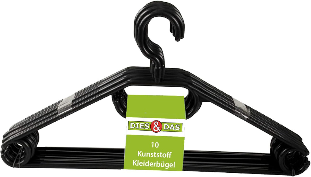 DIES&DAS 10-500 Stück (100 Schwarz) || Made in EU || schwarz oder weiss Kunststoff Kleiderbügel Kuge