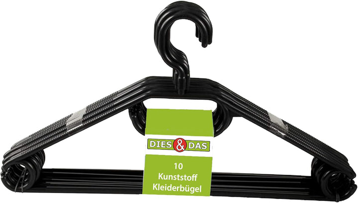 DIES&DAS 10-500 Stück (100 Schwarz) || Made in EU || schwarz oder weiss Kunststoff Kleiderbügel Kuge