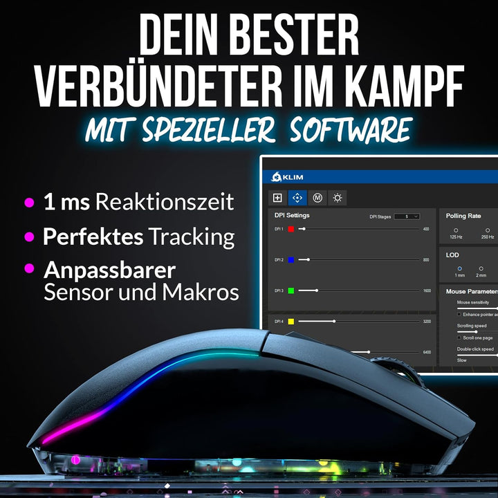 KLIM Blaze X RGB + NEU 2023 + Wiederaufladbare kabellose Gaming-Maus mit Ladestation + Langlebiger A