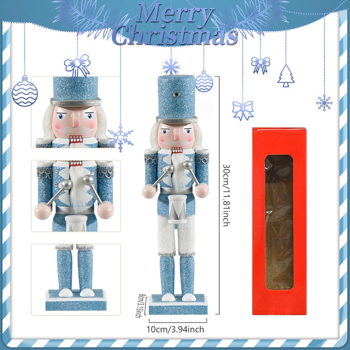Nussknacker Weihnachtsdekor 12 Zoll Holz Nussknacker Soldat trommeln weisse und Blaue traditionelle