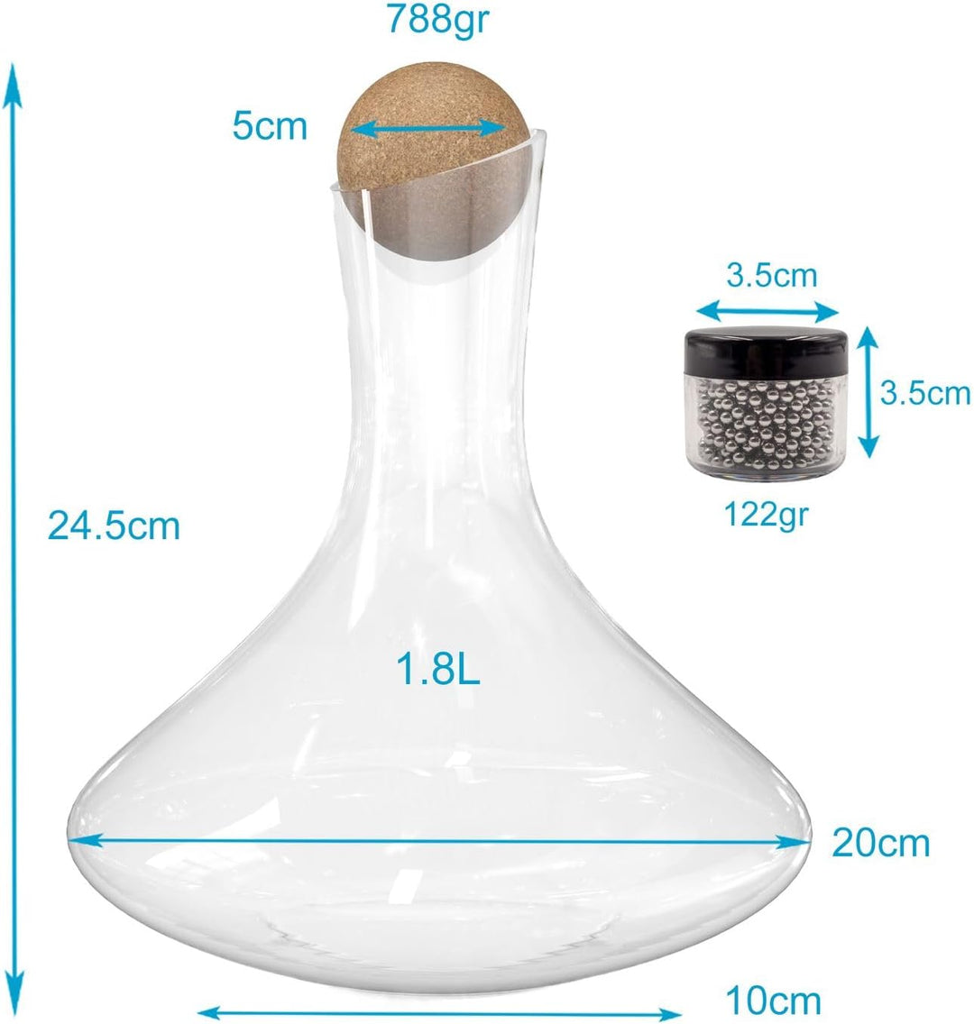 Intirilife Glas Karaffe mit 1.8 Liter für Rotwein mit Reinigungsperlen - Dekantierkapazität 750ml -