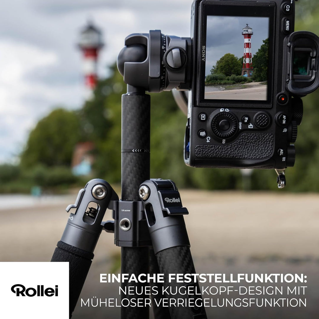 Rollei Easy Traveler Carbonstativ - 5 kg Tragkraft, 160 cm Höhe, Ultraleicht, Kompakt, Mühelose Fest