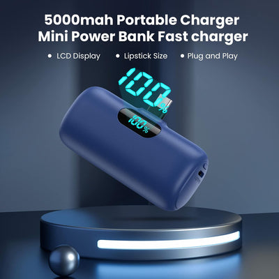 Feob Power Bank USB C 5000mAh, 15W PD 3.0A Schnelles Aufladen Powerbank Schlank LCD Display Extrener