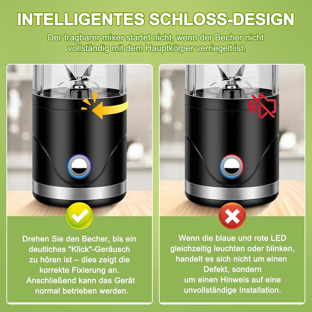 Tragbarer Mixer und Smoothie Maker to go, 650ml Abnehmbarer Behälter, 4000mAh Kabellos & Wiederaufla