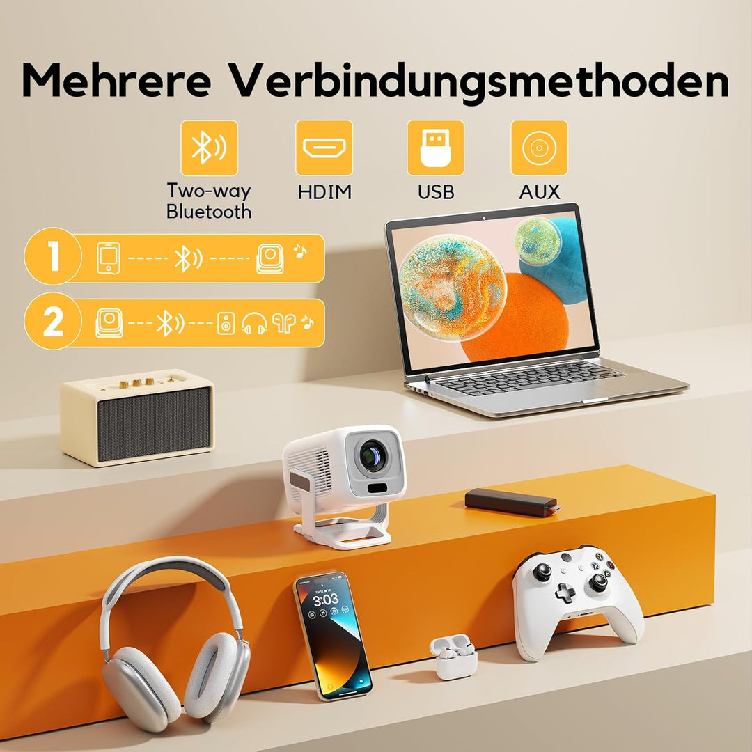 Beamer, AKIYO 7500 Lumen WiFi Mini Beamer Full HD, Native 1080P Full HD Heimkino Video Beamer, HiFi-